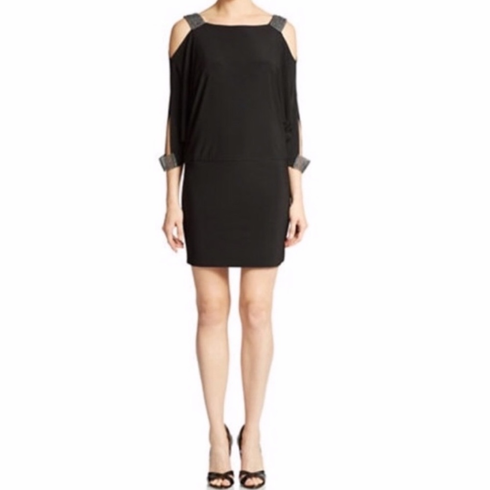 Betsy & Adam cold shoulder rhinestone dress